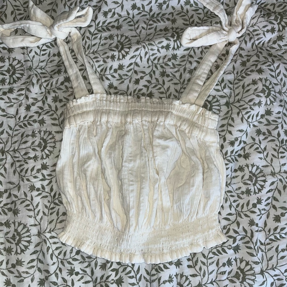 Rip Curl Women’s White Smocked Tie-Strap Crop Top